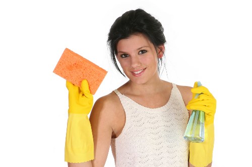 Bathroom deep cleaning with scrubbing and sanitizing